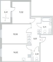 Продажа 2-комнатной квартиры 62,1 м², 1/4 этаж