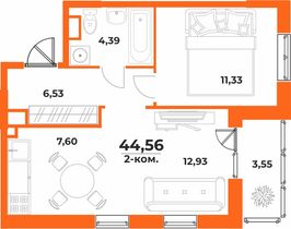 44,6 м², 2-комн. квартира, 7/10 этаж