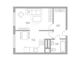 Продажа 1-комнатной квартиры 34,1 м², 2/18 этаж