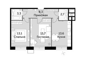 Продажа 2-комнатной квартиры 56,7 м², 2/13 этаж