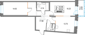 68,6 м², 2-комн. квартира, 2/23 этаж