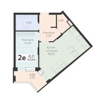43,6 м², 2-комн. квартира, 2/24 этаж