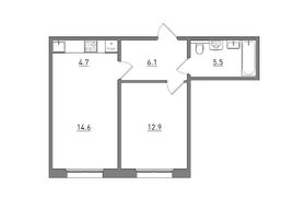 43,8 м², 2-комн. квартира, 1/17 этаж