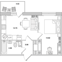 Продажа 1-комнатной квартиры 41,8 м², 2/14 этаж