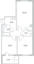 Продажа 2-комнатной квартиры 63,1 м², 1/4 этаж