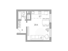 Продажа квартиры-студии 34,3 м², 10/23 этаж