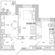 Продажа 2-комнатной квартиры 59,3 м², 2/15 этаж