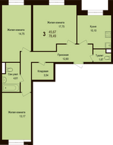 Продажа 3-комнатной квартиры 78,5 м², 1/6 этаж