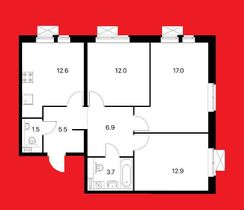 Продажа 3-комнатной квартиры 72,1 м², 24/25 этаж