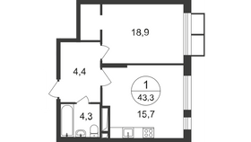 Продажа 1-комнатной квартиры 43,3 м², 2/13 этаж