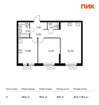 Продажа 2-комнатной квартиры 64,6 м², 30/33 этаж