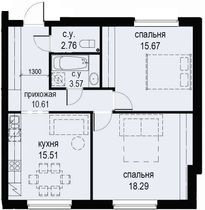 Продажа 2-комнатной квартиры 66,4 м², 3/10 этаж