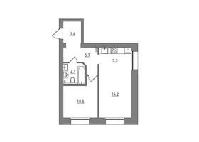 43,2 м², 2-комн. квартира, 1/6 этаж