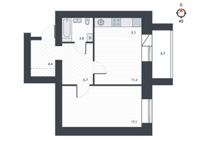 53,4 м², 2-комн. квартира, 1/12 этаж