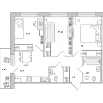 Продажа 3-комнатной квартиры 61,5 м², 3/16 этаж
