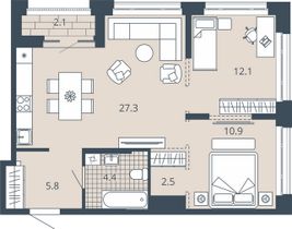 64,5 м², 2-комн. квартира, 10/23 этаж