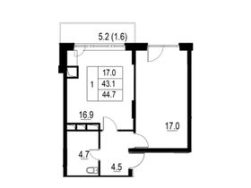 44,7 м², 1-комн. квартира, 2/4 этаж