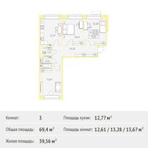 Продажа 3-комнатной квартиры 69,4 м², 2/17 этаж