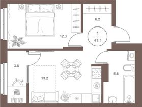 41,1 м², 1-комн. квартира, 2/18 этаж