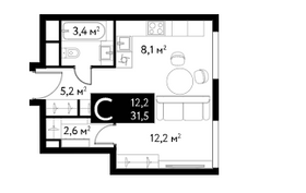 Продажа 1-комнатной квартиры 31,5 м², 14/22 этаж