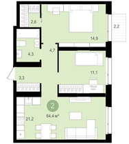 Продажа 2-комнатной квартиры 63,5 м², 3/8 этаж