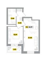 45,9 м², 2-комн. квартира, 2 этаж