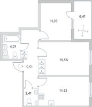 Продажа 2-комнатной квартиры 61,3 м², 1/4 этаж