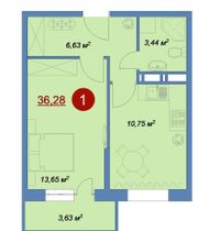 Продажа 1-комнатной квартиры 36,3 м², 2/17 этаж