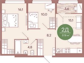 57,8 м², 2-комн. квартира, 2/17 этаж