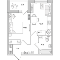 Продажа 1-комнатной квартиры 41,7 м², 1/14 этаж