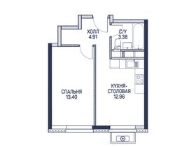 Продажа 1-комнатной квартиры 34,7 м², 21/22 этаж