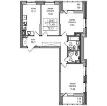 71,5 м², 3-комн. квартира, 4/27 этаж