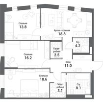 Продажа 3-комнатной квартиры 96,3 м², 16/18 этаж