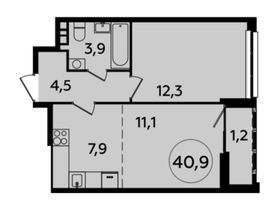 Продажа 2-комнатной квартиры 40,9 м², 17/20 этаж