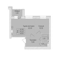 48 м², 2-комн. квартира, 6 этаж