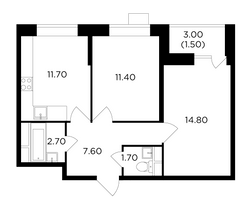 Продажа 2-комнатной квартиры 51,4 м², 6/15 этаж