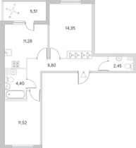 Продажа 2-комнатной квартиры 56,6 м², 1/4 этаж