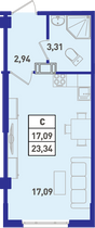 23,9 м², студия, 1/18 этаж