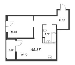 Продажа 1-комнатной квартиры 45,9 м², 3/8 этаж