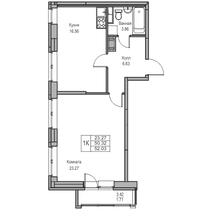 50,3 м², 1-комн. квартира, 14/23 этаж