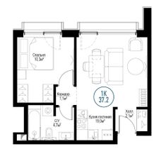 Продажа 1-комнатной квартиры 37,2 м², 26/30 этаж