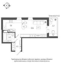 Продажа квартиры-студии 39,5 м², 5/19 этаж