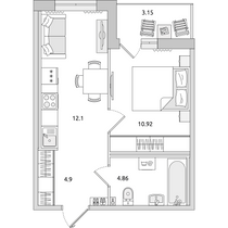 Продажа 1-комнатной квартиры 35,9 м², 1/14 этаж