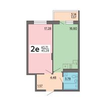 45,3 м², 2-комн. квартира, 4/18 этаж