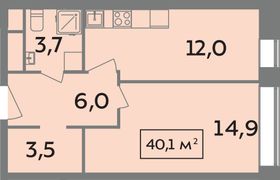 Продажа 1-комнатной квартиры 40,1 м², 6/14 этаж