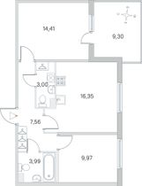 Продажа 2-комнатной квартиры 58,1 м², 1/4 этаж