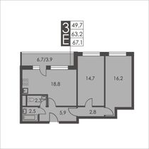 Продажа 2-комнатной квартиры 63,7 м², 6/25 этаж