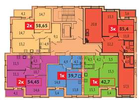 42,7 м², 1-комн. квартира, 4/9 этаж