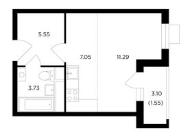 Продажа 1-комнатной квартиры 29,2 м², 3/8 этаж