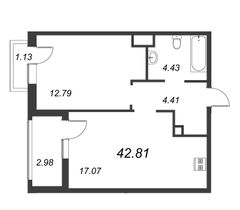 Продажа 1-комнатной квартиры 42,8 м², 7/8 этаж